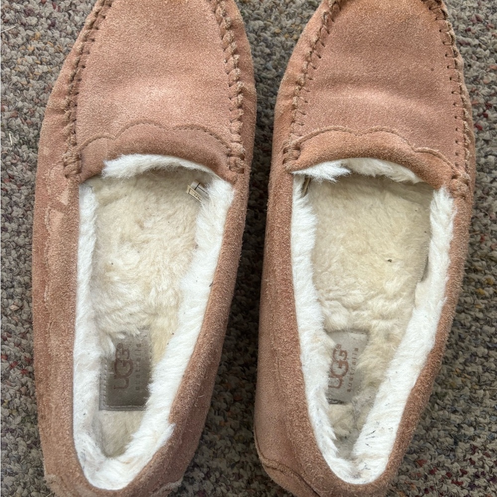 UGG Brown Suede Slippers with Cream Lining with defect